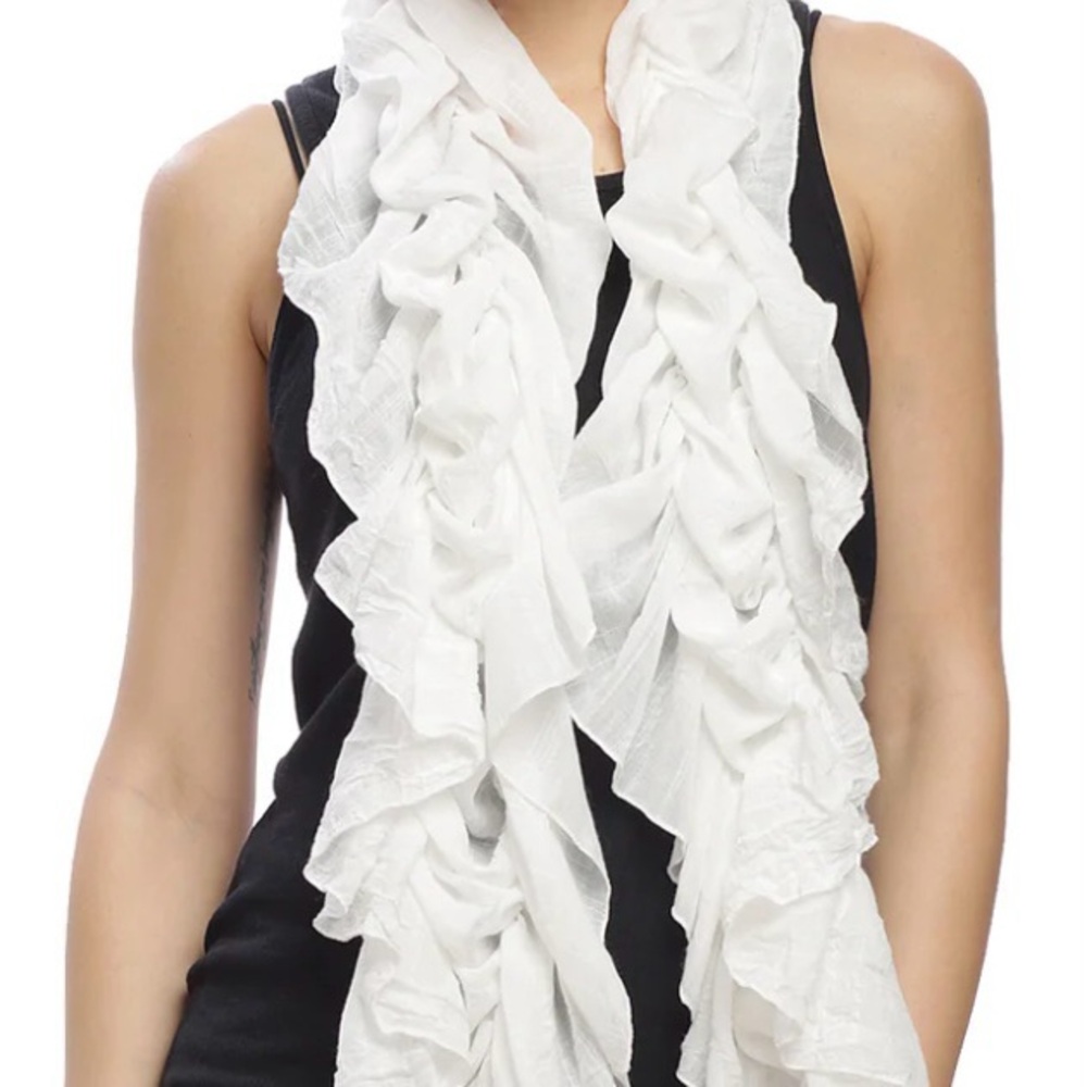 Elegant Ivory Ruffled Scarf with Fringes by Charming Charlie-L 70” x W 13”